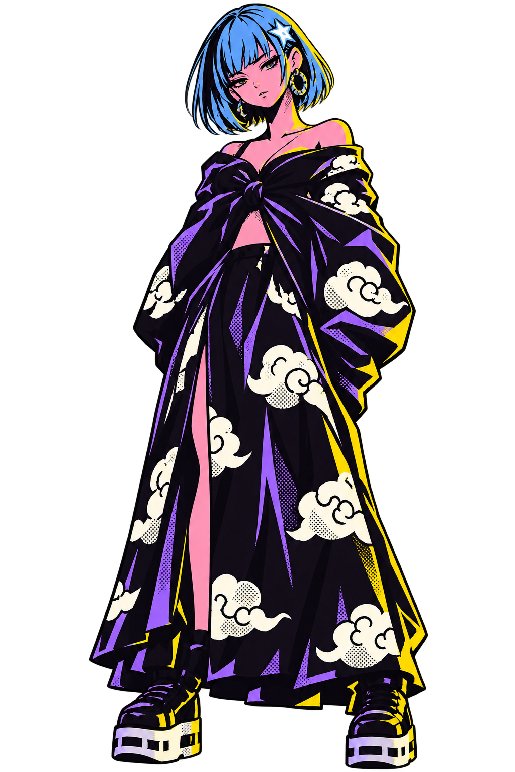 故事的角色設定：藍髮與黑色雲紋長袍